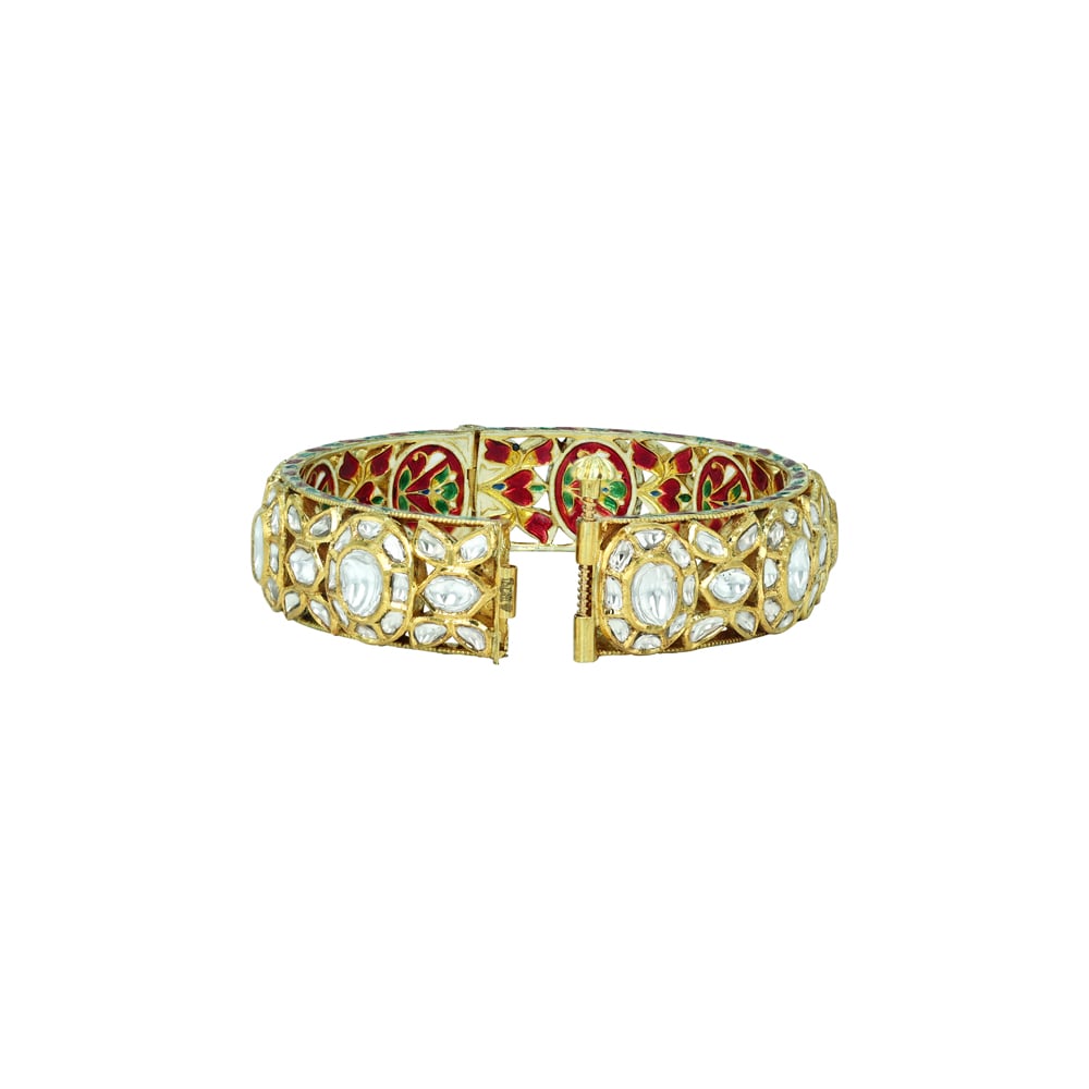 Polki Bangle with Ivory Look and Floral Patterns Inside